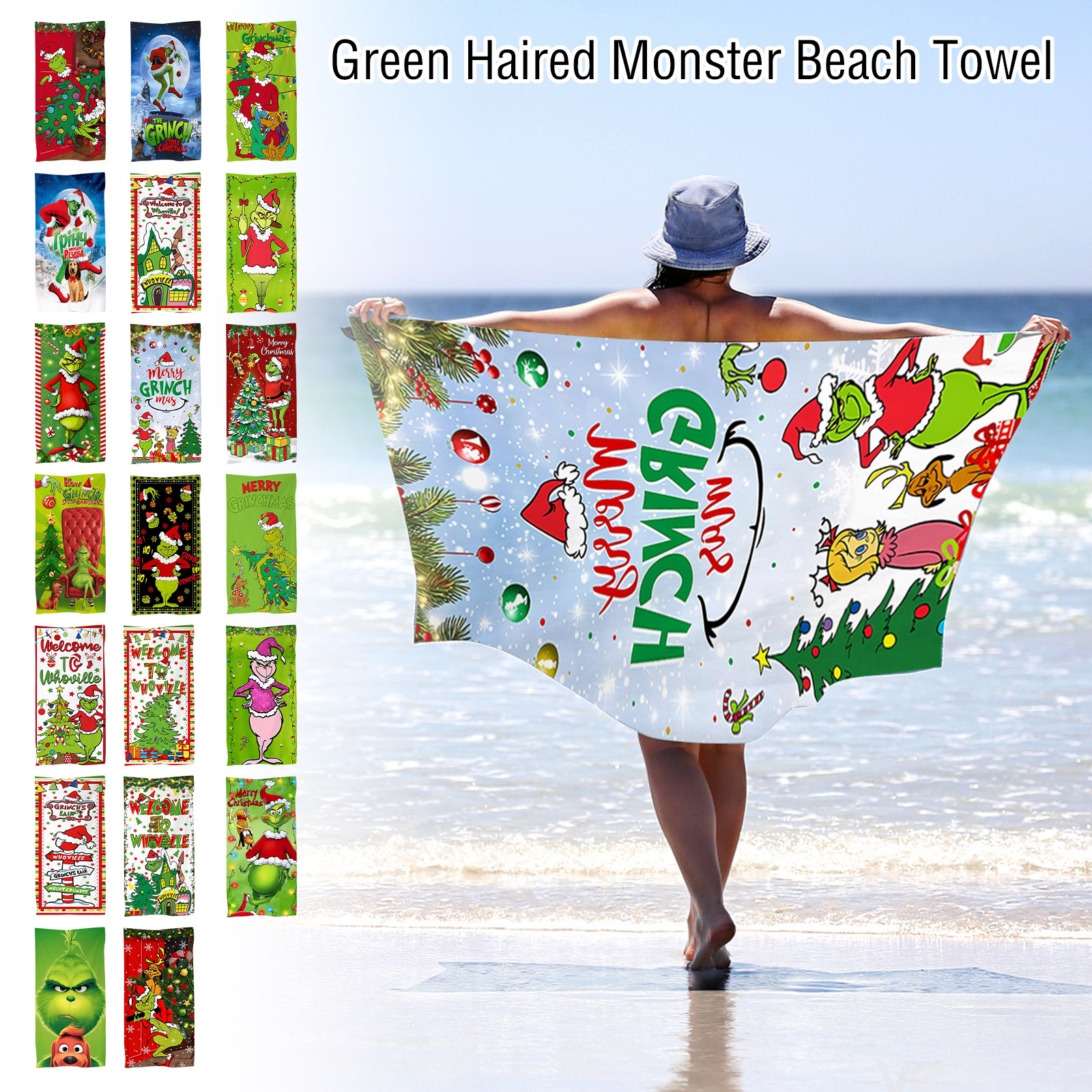 Cozyvia Merry Christmas Grinch Bathroom towels, Green Hand towels for ...