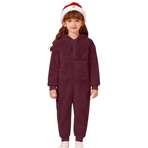 Cozyvia Solid Color Thickened Onesies Pajamas, Sherpa Fleece One Piece Romper Zipper Cute Hooded Jumpsuit Pajama Loungewear - Dark Purple 2Y