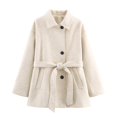 thumbnail image 1 of Cozyvia Women's Fall Solid Color Long Sleeve Basic Belted Coat Jacket - White S, 1 of 3