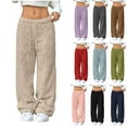 thumbnail image 1 of Cozyvia Women's Fleece Sweatpants Cable Knit Trouser Casual Elastic Waist Drawstring Wide Leg Ribbed Slouchy Lounge Fall Streetwear Pants Plush Fuzzy Warm Pajama Pants - Navy XXL, 1 of 8
