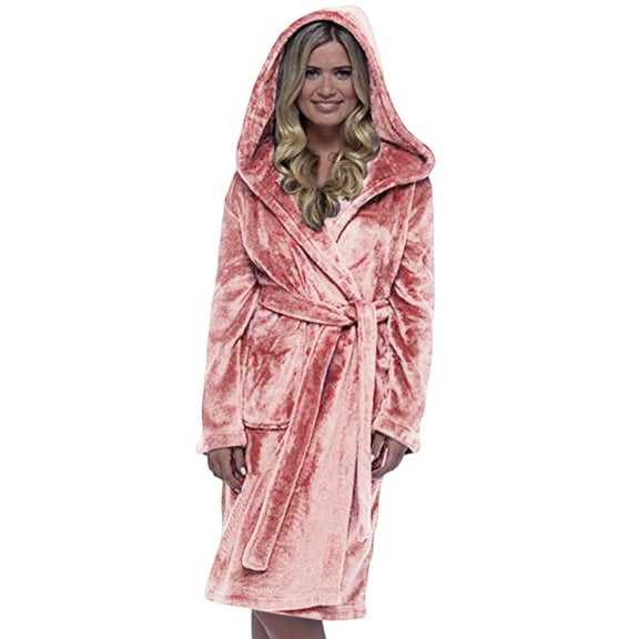 Cozyvia Women's Hooded Fleece Robe, Plush Fleece Long Bath Robe with Hood, Soft Warm SPA Bathrobe - Pink M