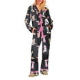 thumbnail image 1 of Cozyvia Women's Santa Bow Tie Pajama Set, Christmas Long Sleeve Shirt Pant Pjs, Silky Satin Graphic 2-Piece Holiday Sleepwear - Black S, 1 of 5