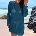 thumbnail image 1 of Cozyvia Women's Swimsuit Crochet Swim Cover Up 2026 Summer Bathing Suit Swimwear Mesh Knit Beach Dress Boat Neck Wavy Trim Beach Bathing Suit Cover Up Vacation Outfits - Navy M, 1 of 6