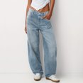 thumbnail image 1 of Cozyvia Women's Y2k Low Rise Baggy Jeans Washed Straight Wide Leg Denim Pants Casual Loose Vintage Fit Boyfriend Jeans Denim Pants - Light Blue L, 1 of 4