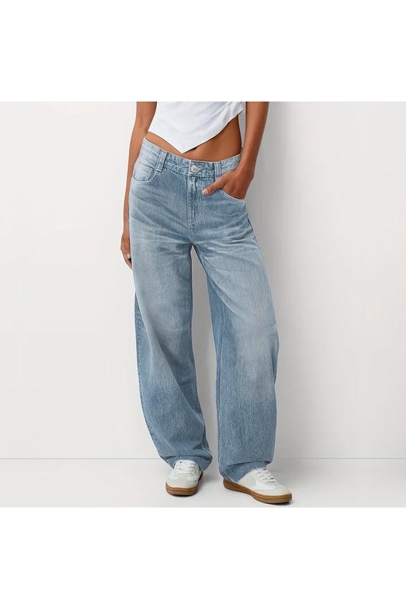 Women's Y2k Low Rise Baggy Jeans Washed Straight Wide Leg Denim Pants Casual Loose Vintage Fit Boyfriend Jeans Denim Pants - Light Blue XXL