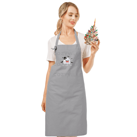 Cozyville Apron, Heavy Duty Cotton Canvas Chef Apron, Embroidered Ghost Boo Design, Adjustable Strap Grill Apron, BBQ Apron for Men, Cooking Apron for Women, 11.3-Oz (320 g) Gray Color
