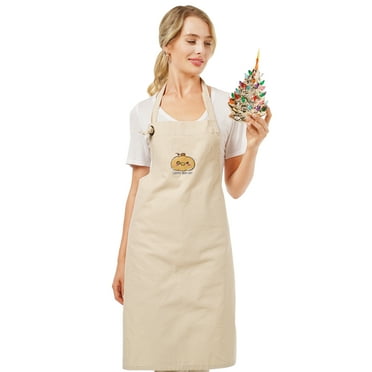 Cozyville Apron, Heavy Duty Cotton Canvas Chef Apron, Embroidered Pumpkin Design, Adjustable Strap Grill Apron, BBQ Apron for Men, Cooking Apron for Women, 11.3-Oz (320 g) Natural Color