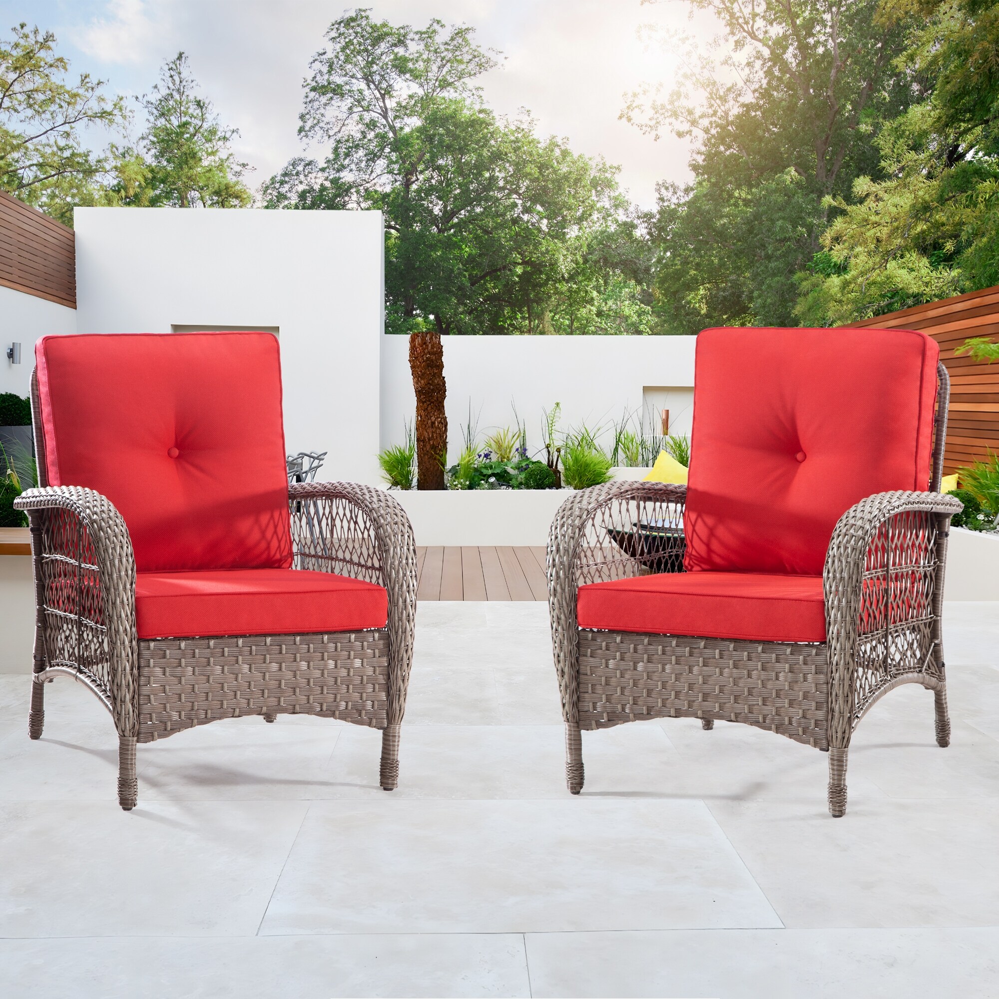 Cozywor Wicker Outdoor Patio Lounge Chair (Set of 2) Red