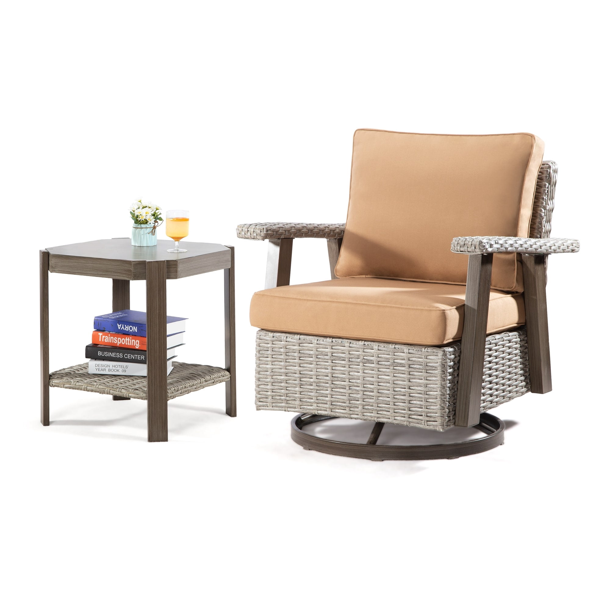 Cozywor Wicker Patio Rocking Chair Swivel Lounge Chair Tan - Walmart.com