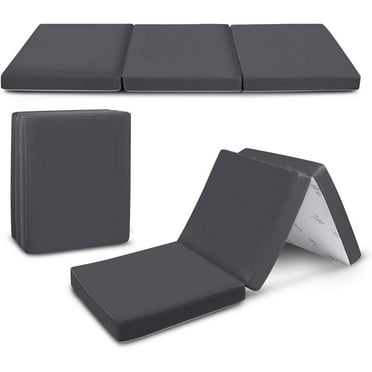 Cozzzi Folding Mattress - Trifold Foam Mattress Topper with Removable Cover -Lightweight and Portable Sleeping Mat - Grey - 25"