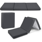 Cozzzi Folding Mattress - Trifold Foam Mattress Topper with Removable Cover -Lightweight and Portable Sleeping Mat - Grey - 25"