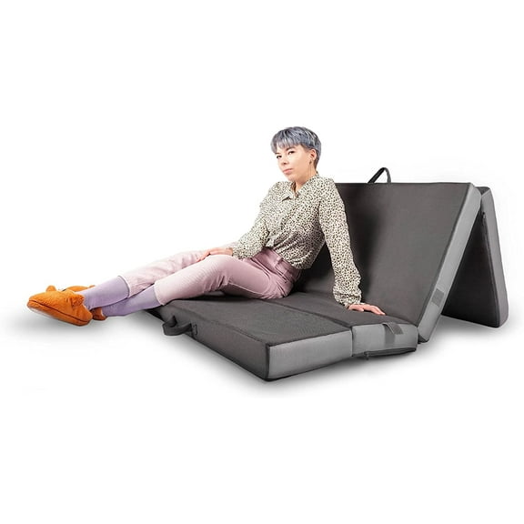 Cozzzi Folding Mattress - Trifold Foam Mattress Topper with Removable Cover - Lightweight and Portable Sleeping Mat - Compact and Easy to Storage 75in x 39in x 4in (Grey) 39"