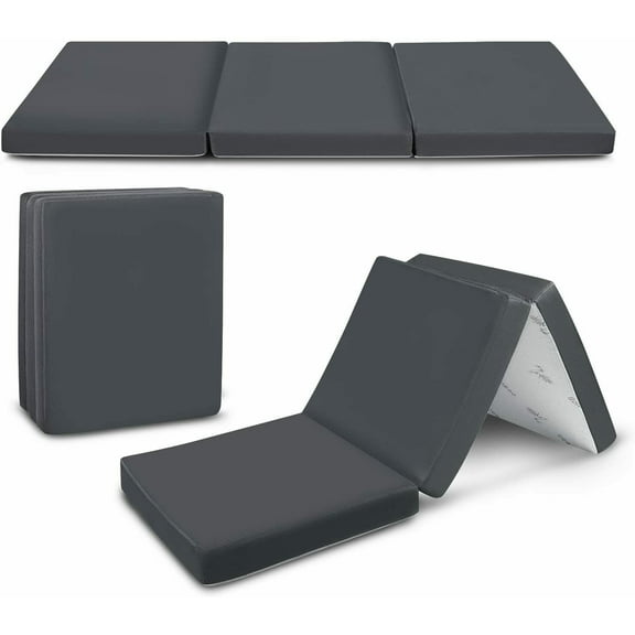 Cozzzi Folding Mattress -Trifold Foam Mattress Topper with Removable Cover -Lightweight and Portable Sleeping Mat - Compact and Easy to Storage (Grey)