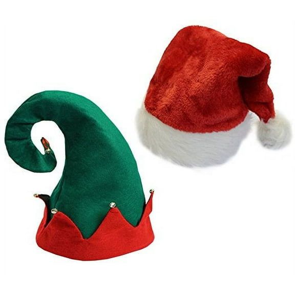 Cp Christmas Youth Kids Hats- Felt Elf Hat & Red Santa Hat Set of 2 One-size Fits Most Children