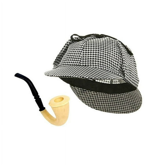 CP Sherlock Holmes Costume Accessory Set with Detective Hat and Plastic Pipe (2 pieces)