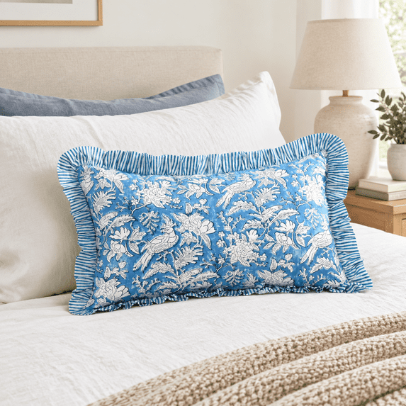 Cpc Blue Block Print Ruffle Shamow Cover 12x20 Inch Pack Of 1 - Walmart.com