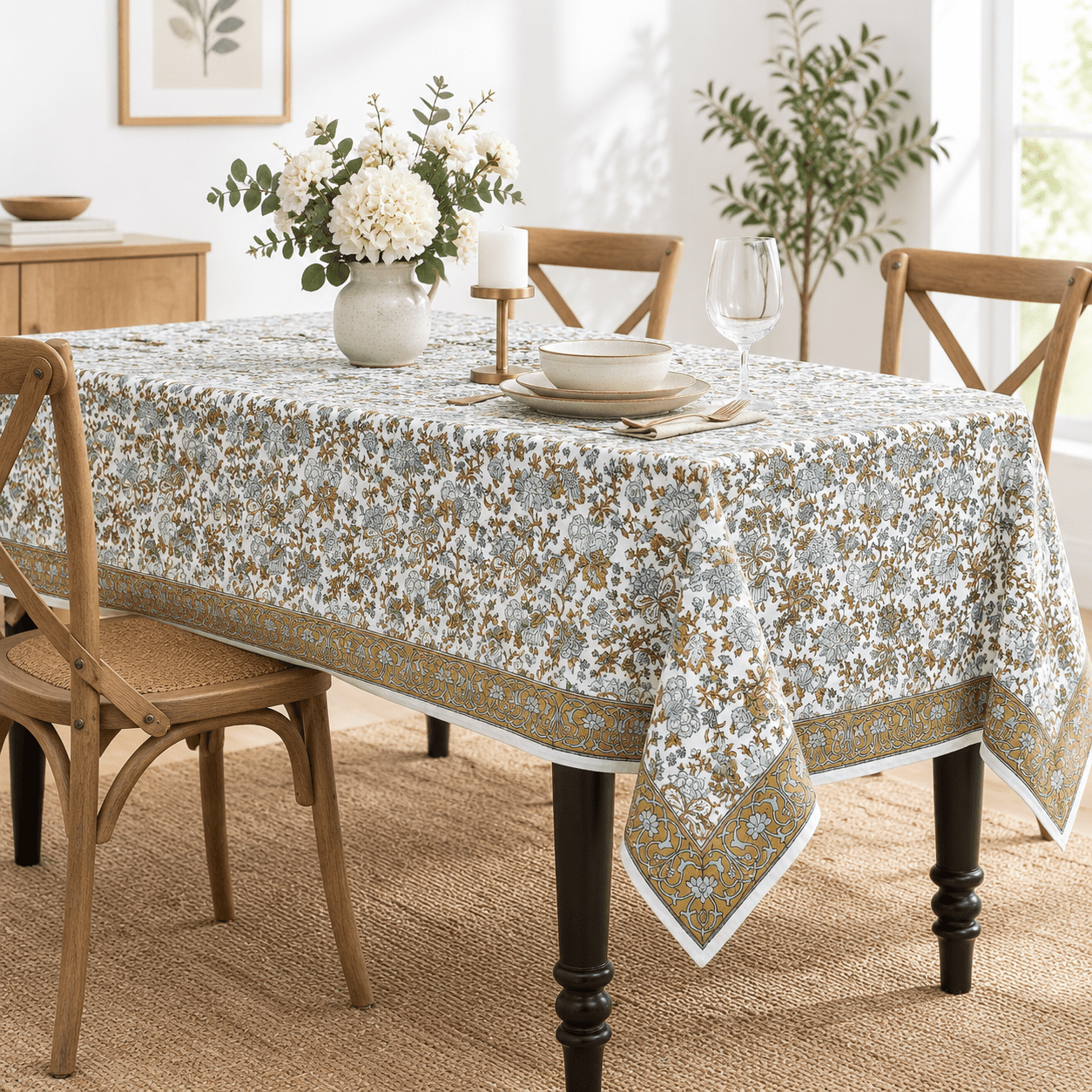 Cpc Harvest Bloom Block Printton Rectangle Tablecloth 60x90 Inch ...