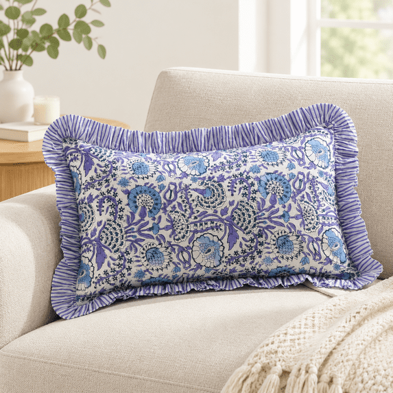 Cpc Indigo Blue Block Print Ruffle Shamow Cover 12x20 Inch Pack Of 1 ...
