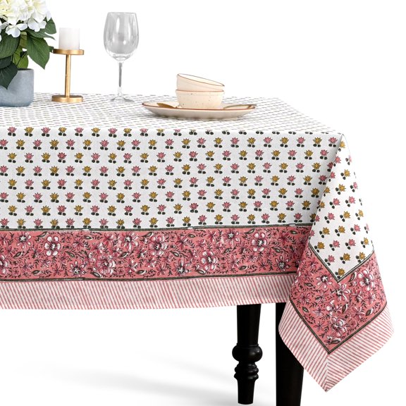 Cpc Rosette Bloom Tableclothton 70x108 Inch Block Print Rectangle Table Cover Cloth For Gifting In Weddings Fallmas Thanksgiving