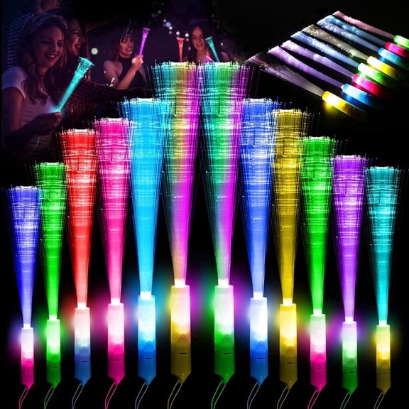 Cpeelsdo 12PCS Fiber Optic Glow Sticks, Colorful LED Light up Wands with 3 Flashing Mode, Children's Party Favors for Night Party, Birthday, Halloween