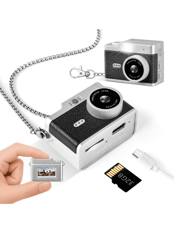 Retro Mini Keychain Digital Camera for Teens & Adults, 1080P with 32GB SD Card & 0.96in Screen - Portable Tiny Pocket Camera for Travel Vlog, Night Shots, Birthday Gifts