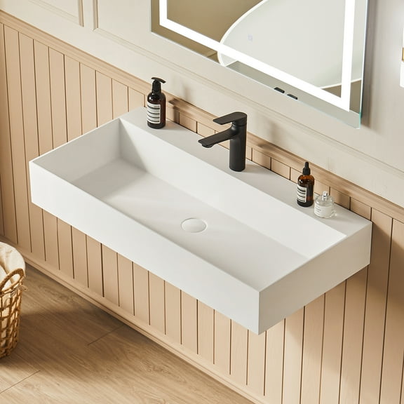 Cpingao 30" Rectangle Solid Surface Wall-Mount Bathroom Sink