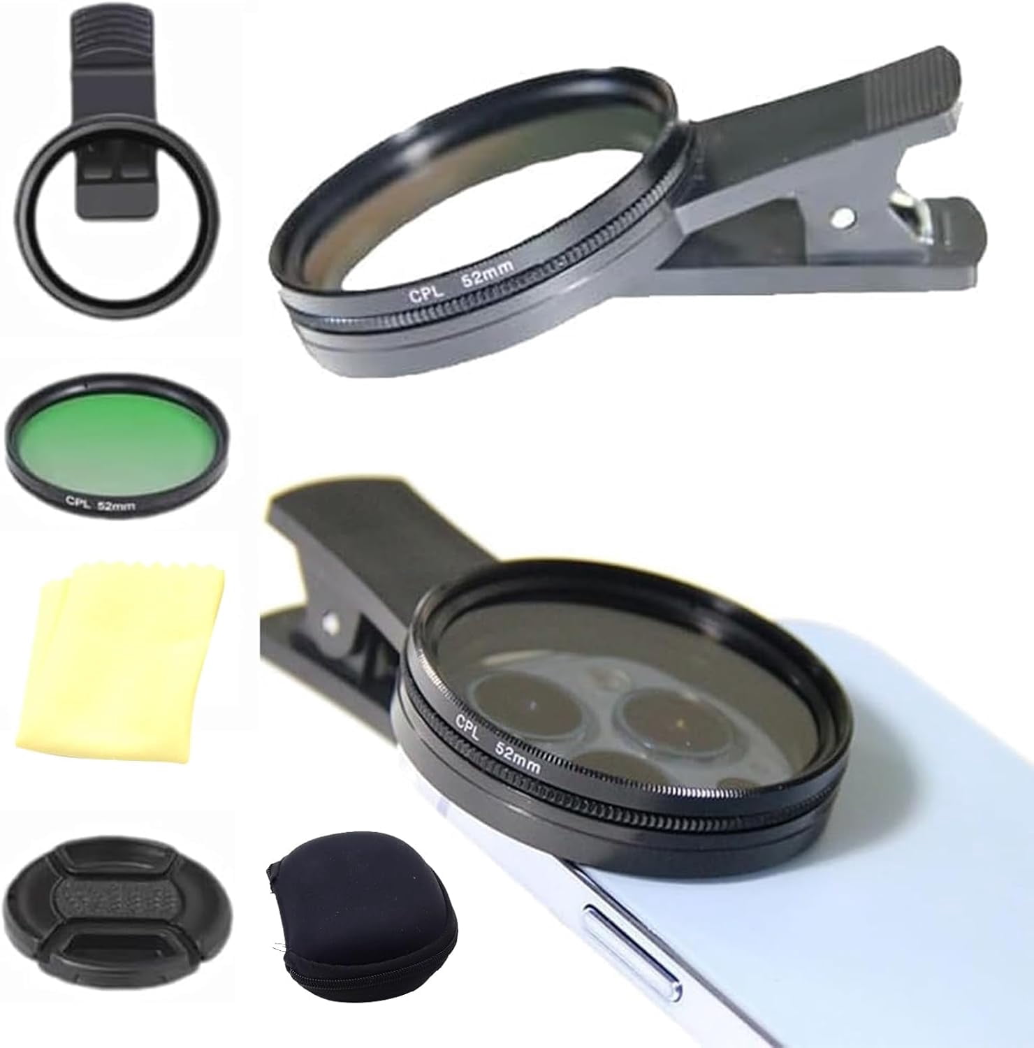 Cpl Filter for iPhone, 52mm Clip-0n Cpl Phone Camera Lens Filter Kit ...