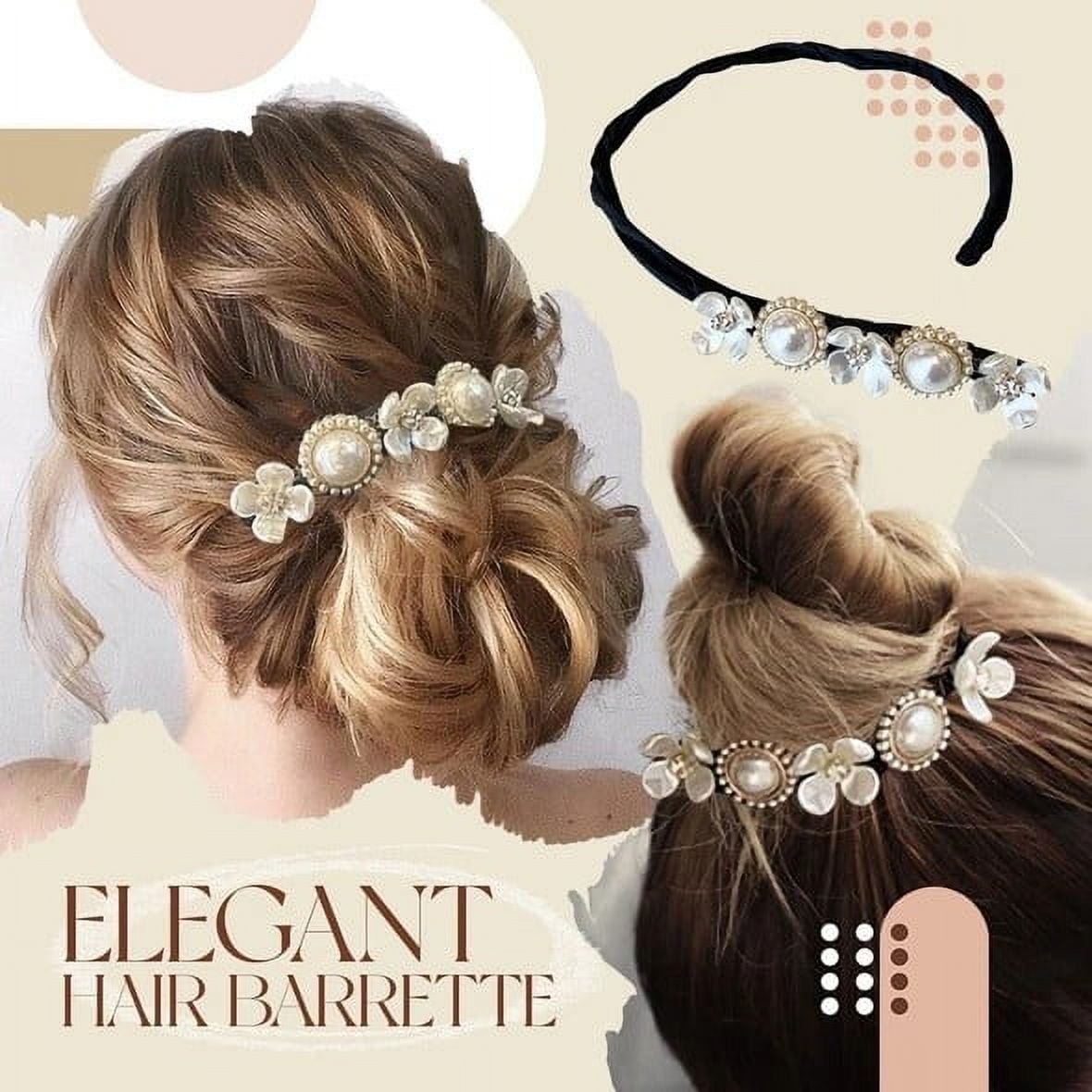 Cptfadh [Aligament] Hair Barrette Bun Maker Hair Cuff Pin Clip Artificial Pearl Chains Decorate