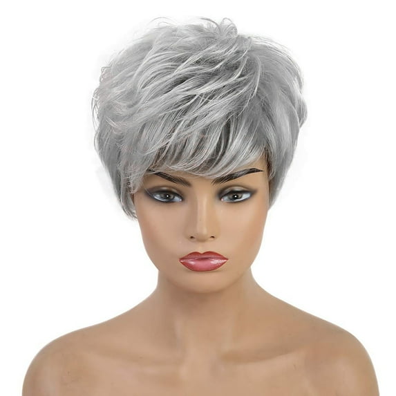 Cptfadh Human Hair Decorations Party Cover Silver Gray Wig Headgear Women's Protective Hair wig