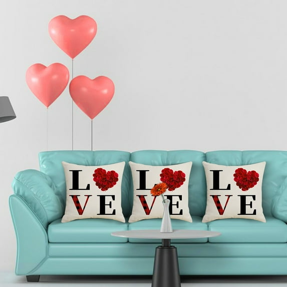 Cptfadh Red Lettered Plaid Series Valentine's Day Pillow Linen Print Sofa Pillow Lean On Festive Atmosphere 1 Pcs