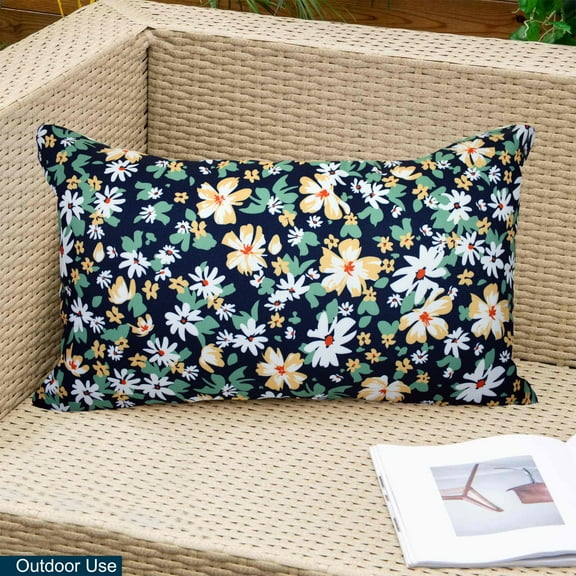 Cpzy Trends 12''x20'' Blue Floral Polyester Throw Pillow, Waterproof