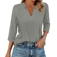 thumbnail image 1 of Cqxid Women's Fashion Shirt Women's Fashion Shirt Collared 3/4 Length Sleeve Solid Color Blouse Summer 2025 V Neck Business Work Tops Casual Business Work Blouses Basic Tees, 1 of 5