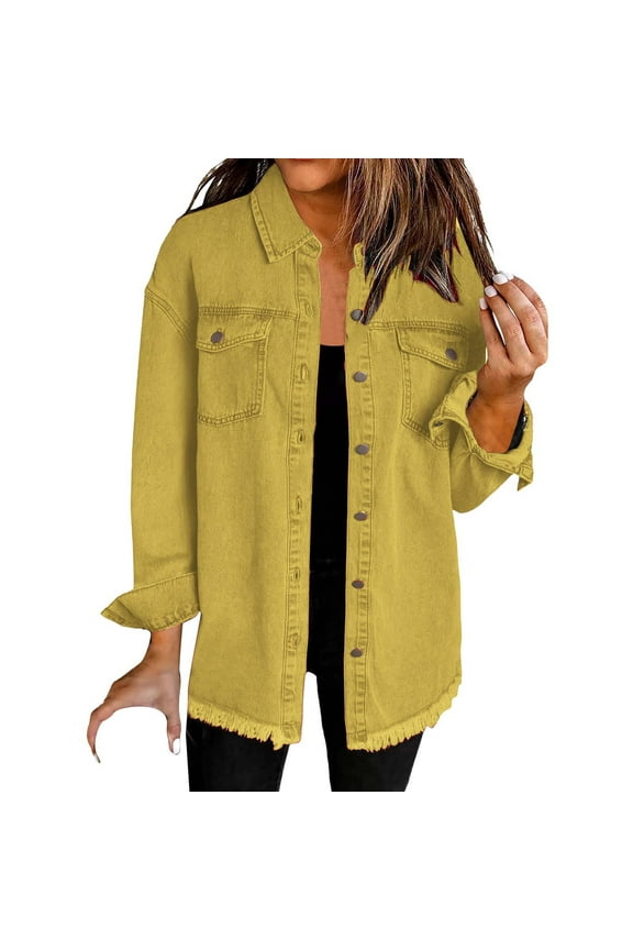 Clearance Sales Women's Fashion T-Shirt Washed Denim Shirt Jacket Fashion Casual Women's Jacket Tunic Tops 2025 Dressy Fashion Basic Casual