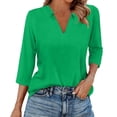 thumbnail image 1 of Cqxid Women Summer Casual Shirts Women's Fashion Shirt Collared 3/4 Length Sleeve Solid Color Blouse Summer 2025 V Neck Business Work Tops Summer Casual Tee Tops Summer Casual Tee Tops, 1 of 5