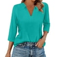 thumbnail image 1 of Cqxid Clearance long sleeve shirts for women Women's Fashion Shirt Collared 3/4 Length Sleeve Solid Color Blouse Summer 2025 V Neck Polo Business Work Tops Cute Trendy Blouses Lightweight Soft, 1 of 5