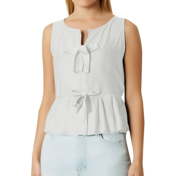 Cqxid525 Adjustable Cami Tank Summer Sleeveless Tops Women's Blouse Solid Color Tie with Bow Sleeveless Shirt Casual