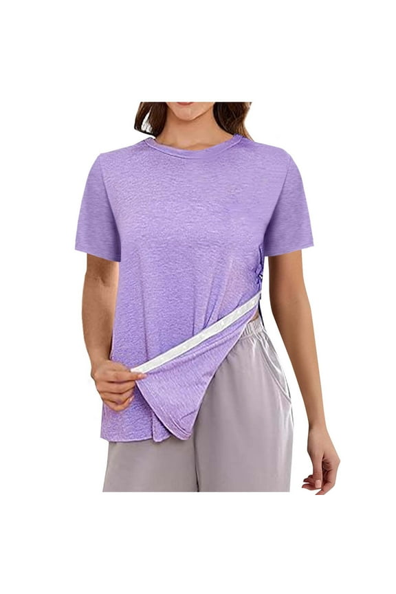 Basic Tees Post Shoulder Shirts for Women Tear 3/4 Tops After Cuff Shirts Chemo Port Clothing Xxl Purple