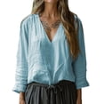thumbnail image 1 of Cqxid525 Clearance Items Women's Long Sleeve T-shirt Womens Oversized T Shirts 3/4 Sleeve V Neck Loose Fit Casual Summer Tops Tee SSolid Color Blouse Outfits Clothes Summer Tops Loose Fit, 1 of 6