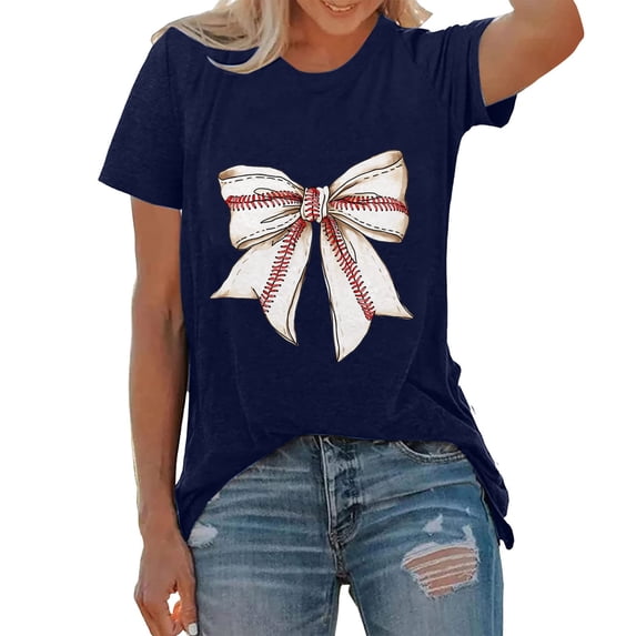 Cqxid525 Clothing Items Women's Short sleeve T-shirt Women's Spring/summer Baseball Print Loose T Shirt Short Sleeve Top Women Tops Summer