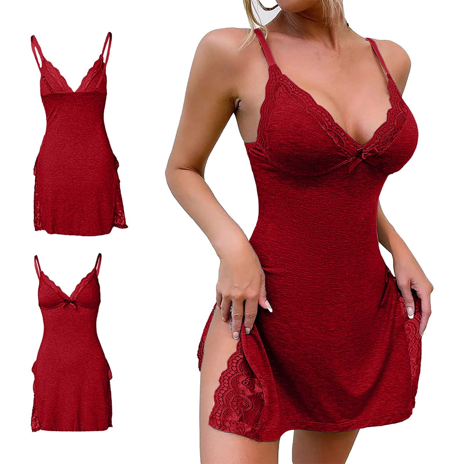 Lace Trim Slit Bowknot Decor Sleep Dress