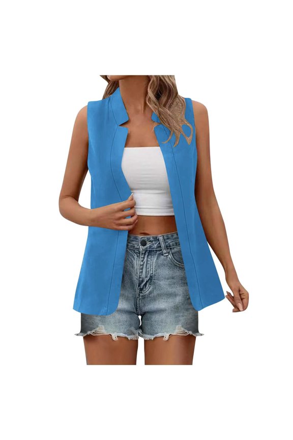 Clothing Women's Tanks Women's Sleeveless Jackets Cardigan Waistcoat Work Vest Tops Summer Basic Tank Shirt
