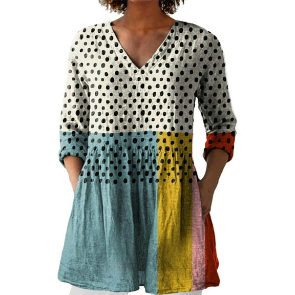 Cqxid525 Comfort Colors T-Shirts 2025 New Women's Summer Printed Group Shirt Women's Linen V Neck Casual Shirt Blue S Womens Summer Tops