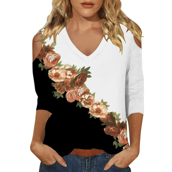 Cqxid525 Comfort Colors T-Shirts 3/4 Length Sleeve Womens Tops 2025 Spring Neck Casual Print Tunic T Shirts Three Quarter Length Womens Tops White Xxxl