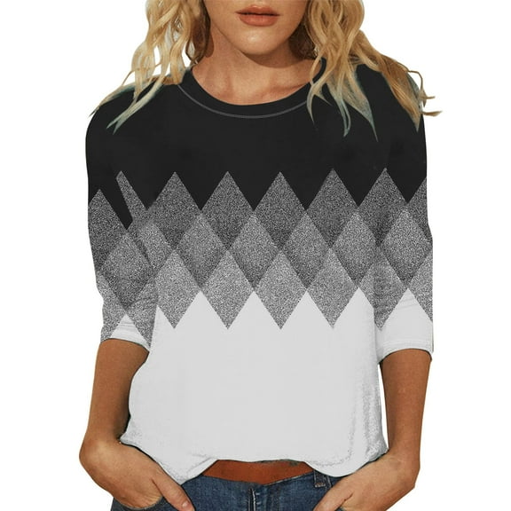 Cqxid525 Comfort Colors T-Shirts Women's Fashionable Round Neck Casual Floral Print Three Quarter Sleeve T Shirt Gray M Womens Tops