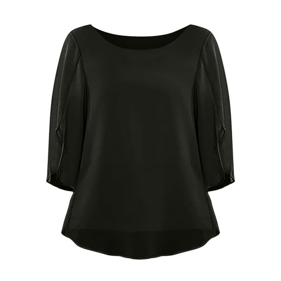 Cqxid525 Comfort Colors T-Shirts Women's Summer Casual Loose Double Layer Solid Color Pullover Flared Sleeves In Short Chiffon Shirt Black M