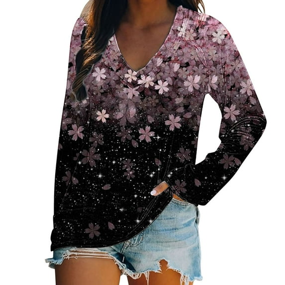 Cqxid525 Comfort Colors T-Shirts Women's T Shirt Blend Printed Short Sleeved V Neck Top Pink M Fashion Basic Tees