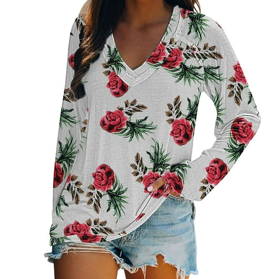 Cqxid525 Comfort Colors T-Shirts Women's T Shirt Blend Printed Short Sleeved V Neck Top White M Casual Business Blouses