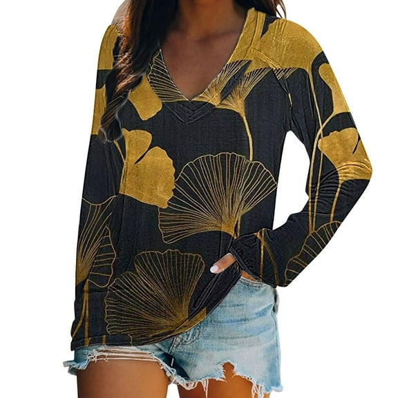 Cqxid525 Comfort Colors T-Shirts Women's T Shirt Blend Printed Short Sleeved V Neck Top Yellow L Trendy Tunic Blouses