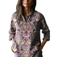 thumbnail image 1 of Cqxid525 Ladies Tops And Blouses Women's Retro Floral Art Print Casual Long Sleeve Comfortable Cotton Shirt Purple S Fashion Basic Casual, 1 of 4