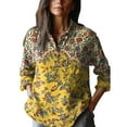 thumbnail image 1 of Cqxid525 Ladies Tops And Blouses Women's Retro Floral Art Print Casual Long Sleeve Comfortable Cotton Shirt Yellow S, 1 of 5